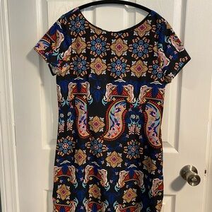 Yumi Kim Blue and Orange Multicolor Design Sheath Mini Dress